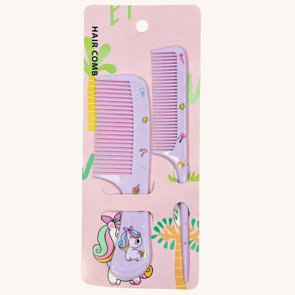 Pink Unicorn comb set on an ivory background