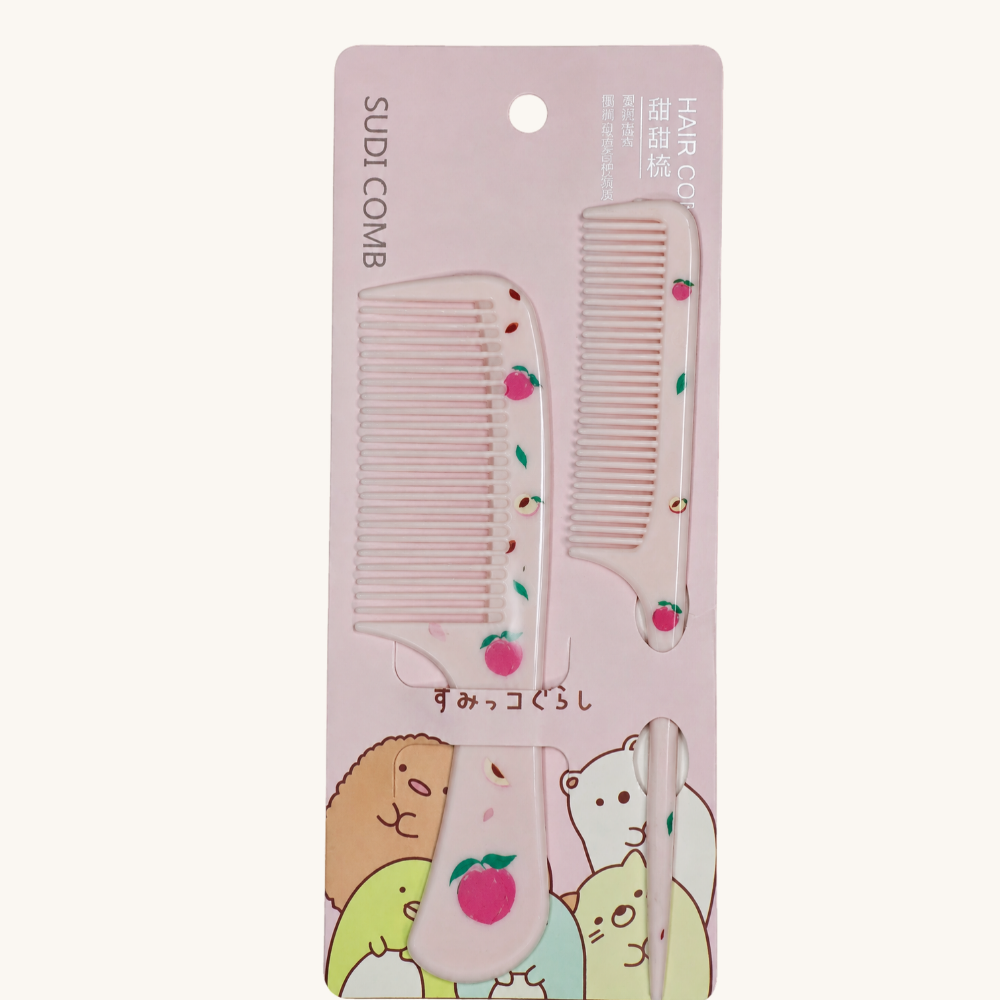 Pink Peach comb set on an ivory background