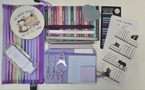 Step into a world where stories meet stationery. This curated bundle is designed for book lovers, journal keepers, and dreamers who want their desk to feel like a reading nook. With soft purples, blush tones, and calming greys, every piece has been chosen to spark creativity and add a touch of literary magic to your everyday.

